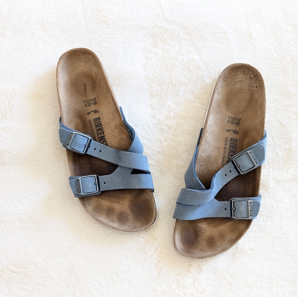 Birkenstock Yao Balance Nubuck Sandals In Dove Blue, size 39/8